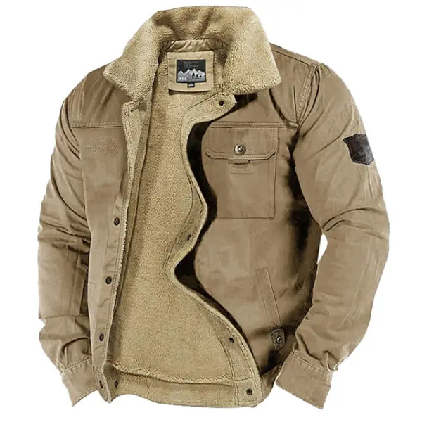 Men's Outdoor Thick Fleece Pocket Shearling Jacket Coat - Dozenlive.com 