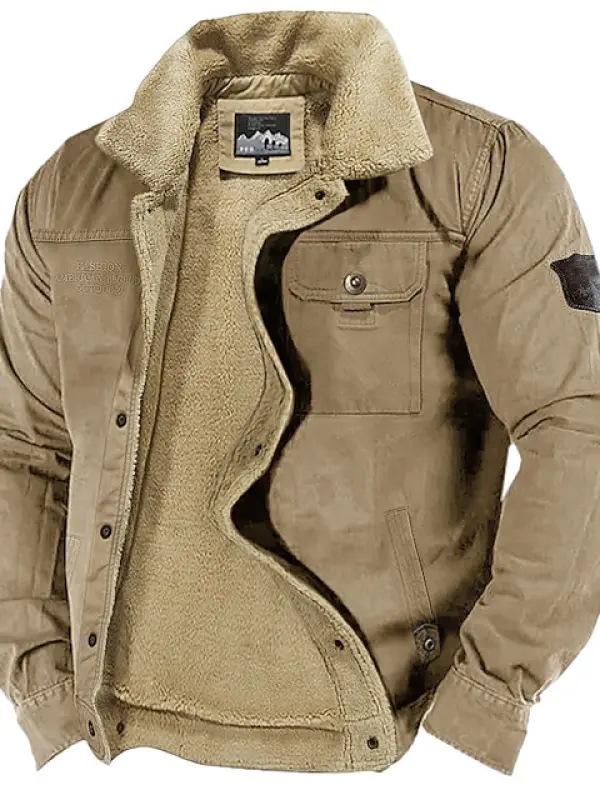 Men's Outdoor Thick Fleece Pocket Shearling Jacket Coat - Menwyx.com 