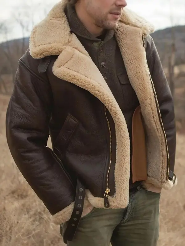 Men's Outdoor Vintage Thick Fleece PU Jacket - Menwyx.com 