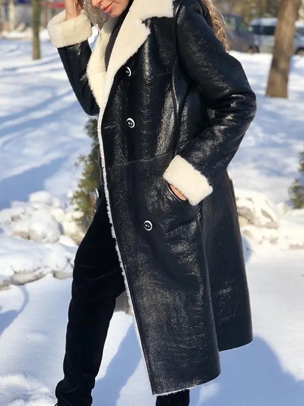 Women's Retro Thickened Fleece PU Warm Maxi Coat - Pragmaace.com 