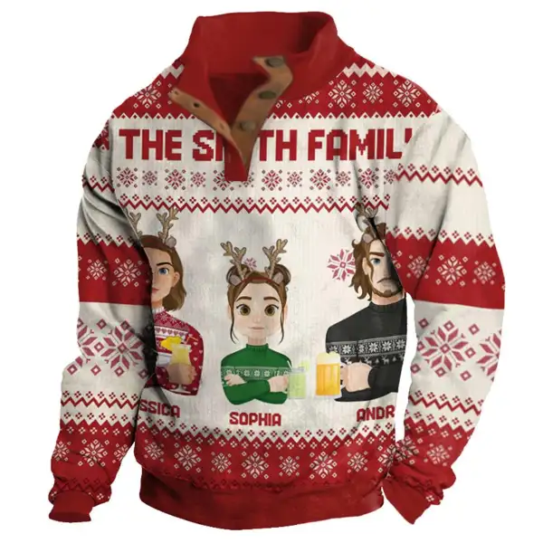 Men's Sweatshirt Family Christmas Buttons Stand Collar Daily Tops Only $30.89 - Wayrates.com 