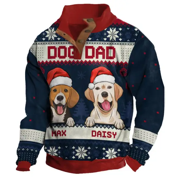 Men's Sweatshirt Dog Dad Christmas Buttons Stand Collar Daily Tops Only $30.89 - Wayrates.com 