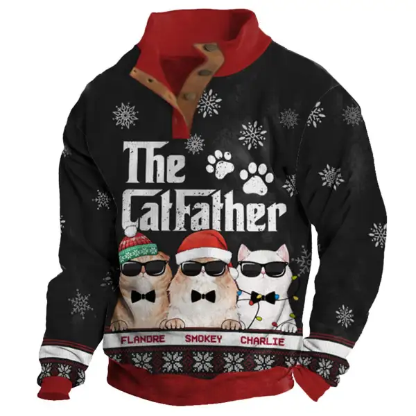 Men's Sweatshirt The Cat Father Christmas Buttons Stand Collar Daily Tops Only $30.89 - Wayrates.com 
