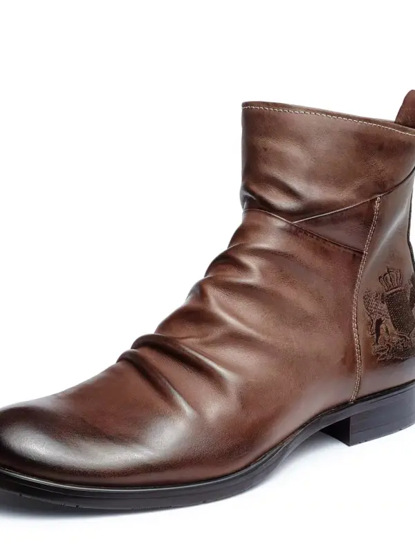 Retro Chelsea Martin Boots Leather Embroidered Mid-length Boots - Pragmaace.com 