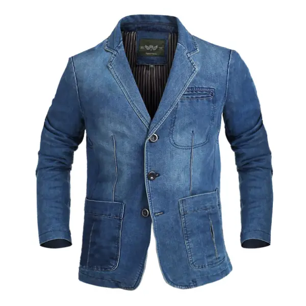 Men's Jacket Vintage Denim Daily Pocket Coat Blazer Only $65.99 - Elementnice.com 