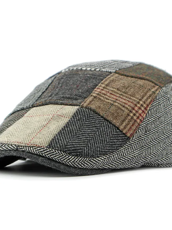 Patchwork Design Boro Retro Male British Beret Forward Cap Painter Hat - Pragmaace.com 