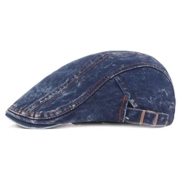 Vintage Washed Denim Male Beret Forward Cap Painter Motorcycle Hat - Menzfolk.com 