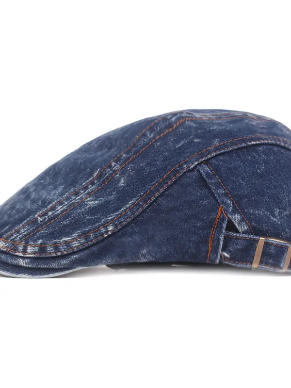 Vintage Washed Denim Male Beret Forward Cap Painter Motorcycle Hat - Menwyx.com 