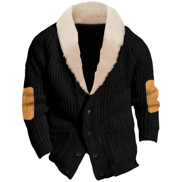 Men's Fleece Soft Touch Shawl Collar Colorblock Cardigan Sweater Jacket - Sunhopebloom.com 