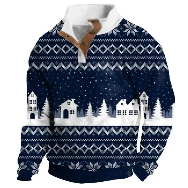 Men's Sweatshirt Christmas Buttons Stand Collar Daily Tops - Sunhopebloom.com 