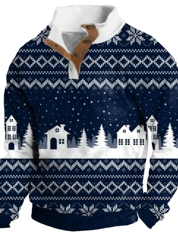 Men's Sweatshirt Christmas Buttons Stand Collar Daily Tops - Businesuniontrade.com 