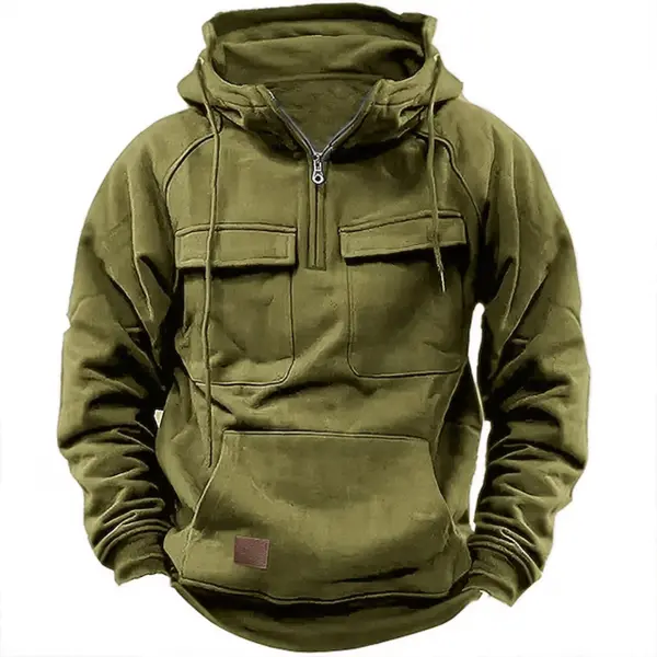 Men's Hoodie Quarter Zip Hoodie Tactical Sports & Outdoor Daily Casual Spring & Fall Clothing ArmyGreen Navy Blue Gray - Sunhopebloom.com 