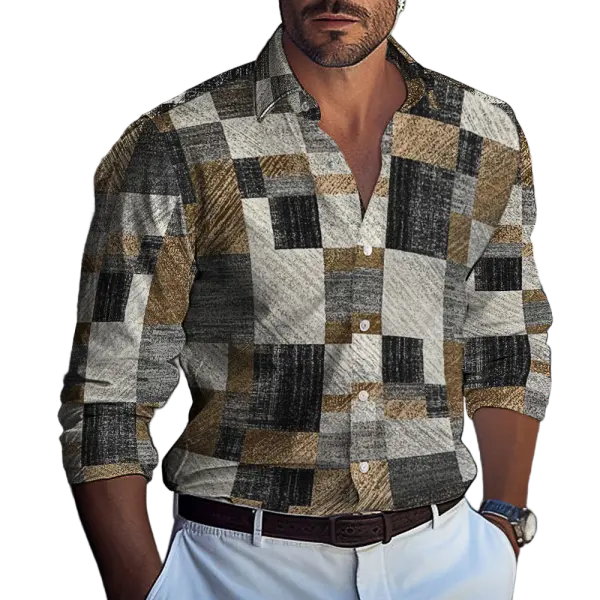 Men's Geometric Color Block Printed Casual Shirt - Mobivivi.com 