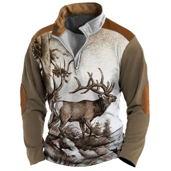 Men's Sweatshirt Quarter Zip Deer Hunting Vintage Daily Tops - Sunhopebloom.com 