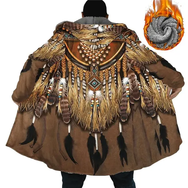 Men's Native American Outdoor Daily Wear Warm Fleece Zipper Pocket Vintage Festival Hooded Coat Only INR5874.89 - Wayrates.com 