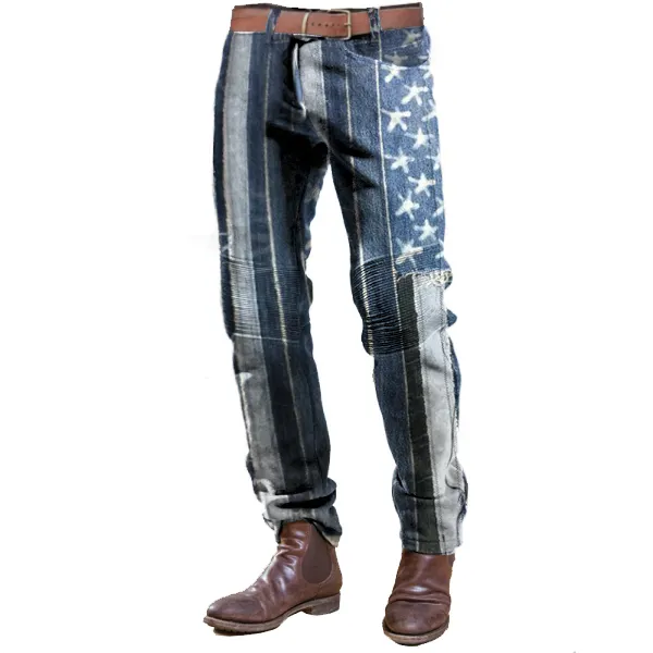 USA Flag Patchwork Design Boro Print Men Vintage Corduroy Trousers Quilted Outdoor Casual Daily Pants Only $35.89 - Wayrates.com 
