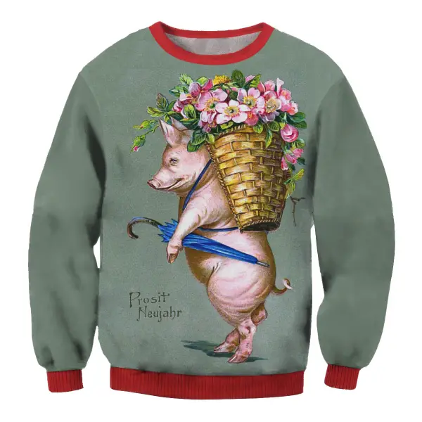 Men's Prosit Neujahr Silvester Pig Print Crew Neck Sweatshirt Only $29.89 - Wayrates.com 