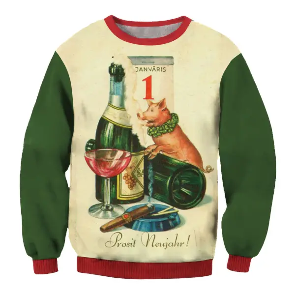 Men's Prosit Neujahr Silvester Pig Printed Round Neck Sweatshirt Only $29.89 - Wayrates.com 
