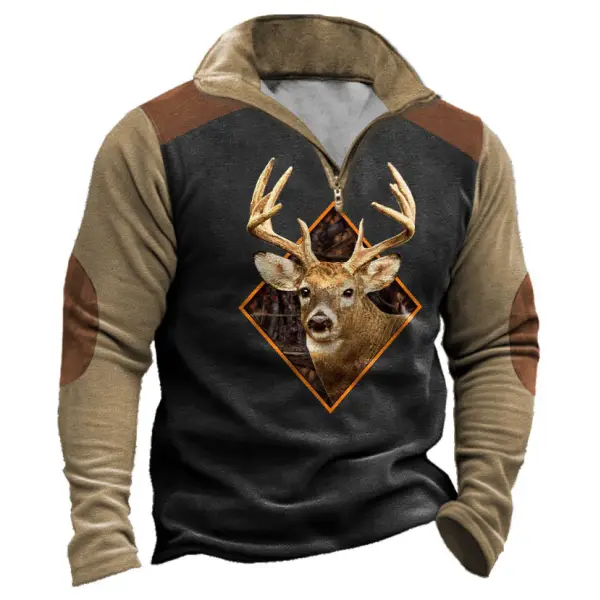 Men's Sweatshirt Quarter Zip Hunting Deer Vintage Color Block Daily Tops Only $31.89 - Wayrates.com 