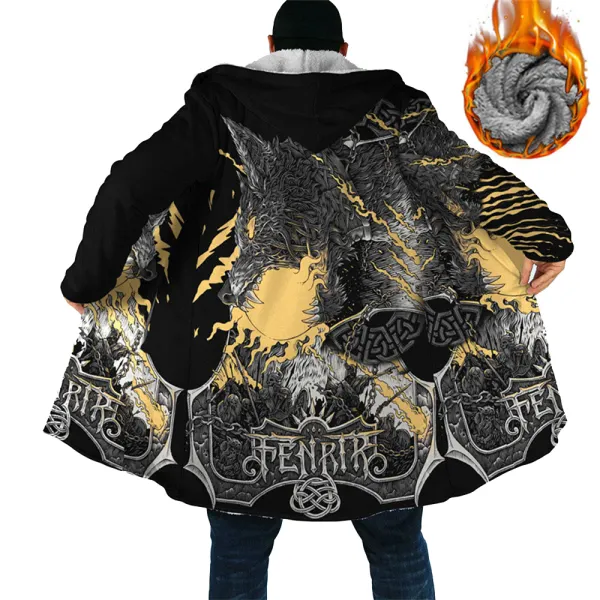 Retro Vking Print Men's Fleece Jacket Sports Outdoor Daily Warm Zipper Pocket Jacket Only $65.99 - Elementnice.com 