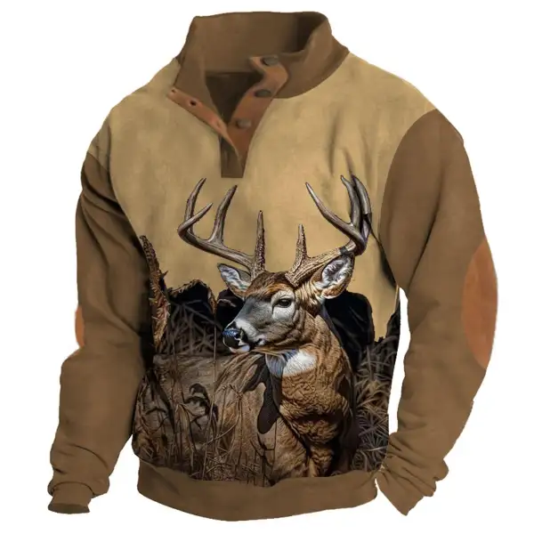 Men's Sweatshirt Hunting Deer Buttons Stand Collar Color Block Daily Tops Only $31.89 - Wayrates.com 