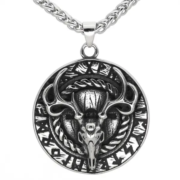 Men's Vintage Viking Rune Deer Pendant Necklace - Elementnice.com 