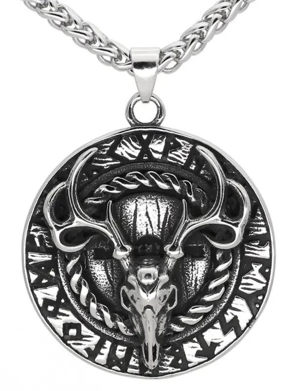 Men's Vintage Viking Rune Deer Pendant Necklace - Pragmaace.com 