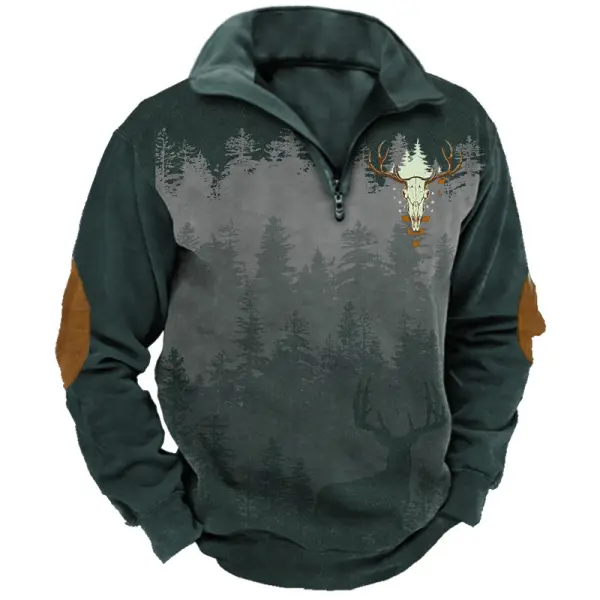 Men's Vintage Jungle Elk Print Lapel Casual Sweatshirt Only $32.89 - Wayrates.com 