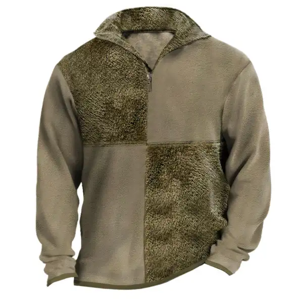 Men's Sweatshirt Vintage Fleece Patchwork Quarter Zip Stand Collar Warm Daily Tops Only $35.89 - Wayrates.com 