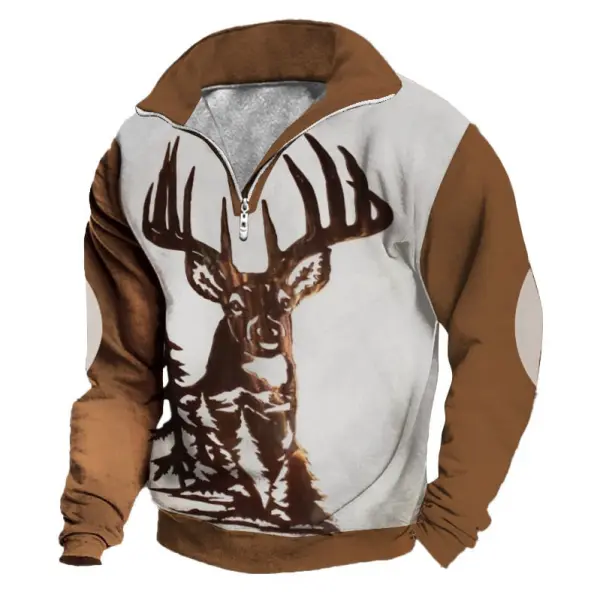 Men's Sweatshirt Quarter Zip Elk Long Sleeve Contrast Color Daily Tops Only $32.89 - Wayrates.com 
