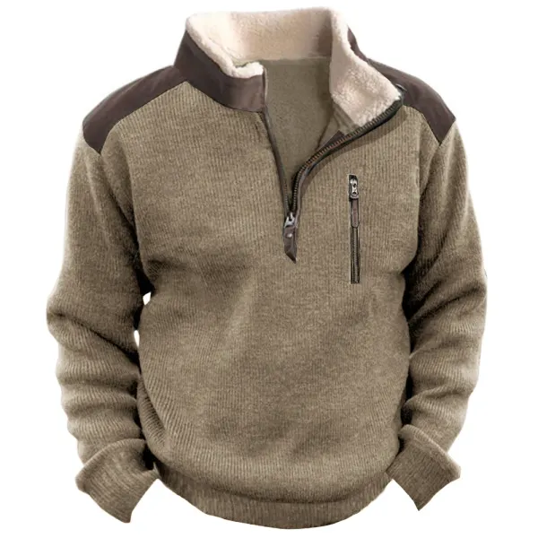 Men's Knitted Sweatshirt Retro Outdoor 1/4 Collar 1/4 Zip Tactical Knit Pullover Sweatshirt Only $40.89 - Wayrates.com 