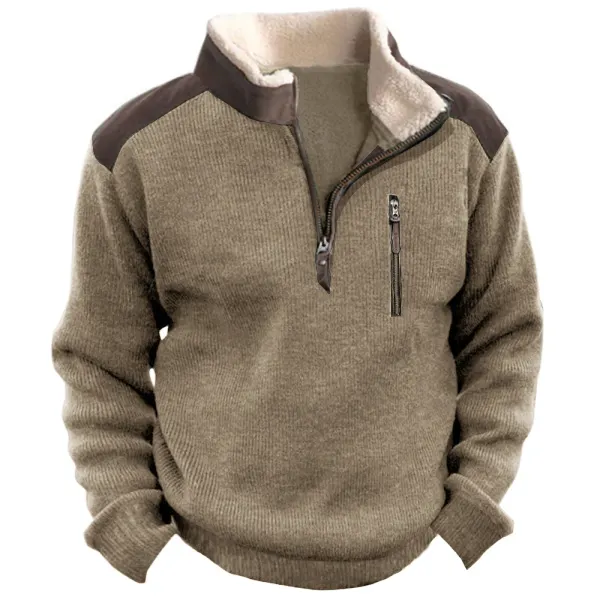 Men's Knitted Sweatshirt Retro Outdoor 1/4 Collar 1/4 Zip Tactical Knit Pullover Sweatshirt - Honeylop.chimpone.com 