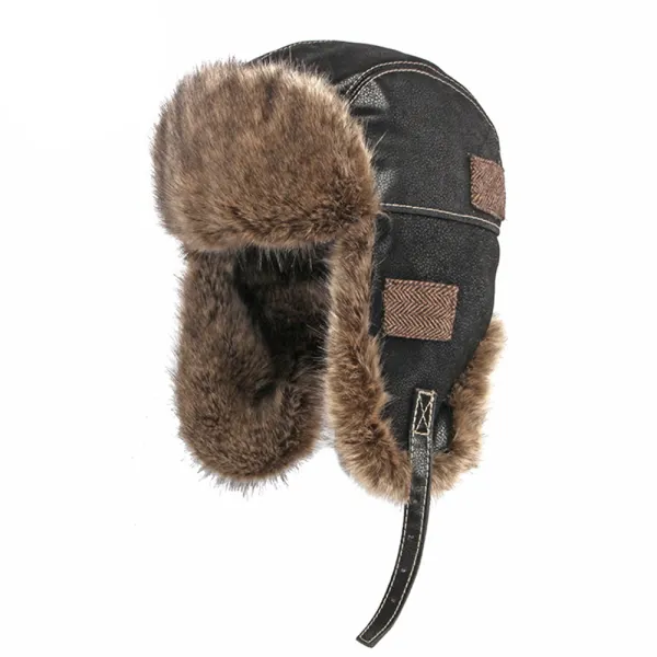Men's Winter Warm Ear Protection Leather Outdoor Cycling Motorcycle Hat Pilot Hat - Rabclub.com 