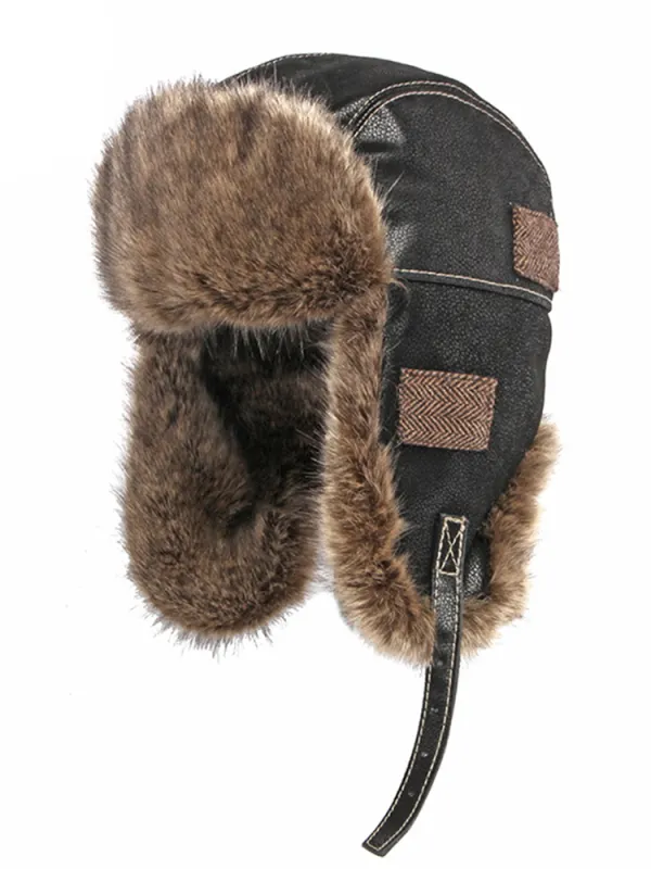 Men's Winter Warm Ear Protection Leather Outdoor Cycling Motorcycle Hat Pilot Hat - Menbarn.com 