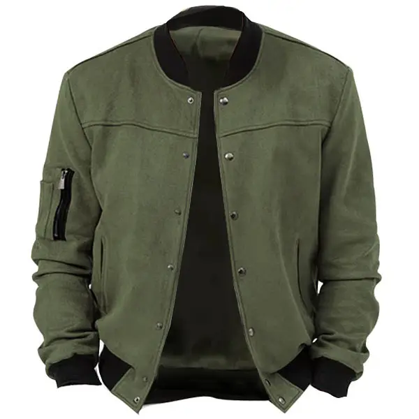 Men's Suede Bomber Jacket Outdoor Zip Pocket Tactical Jacket - Sunhopebloom.com 