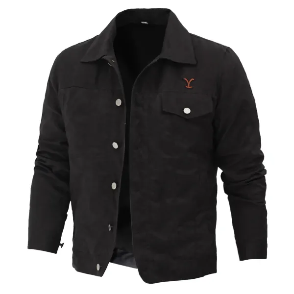 Men's Jacket Vintage Yellowstone Rip Outdoor Denim Cowboy Pocket Lapel Coat - Manlyhost.com 