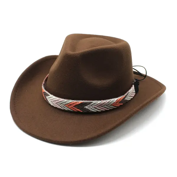 Men Women's Retro Yellowstone Suede Warped Western Cowboy Hat Rolled Brim Ethnic Style Felt Hat - Elementnice.com 