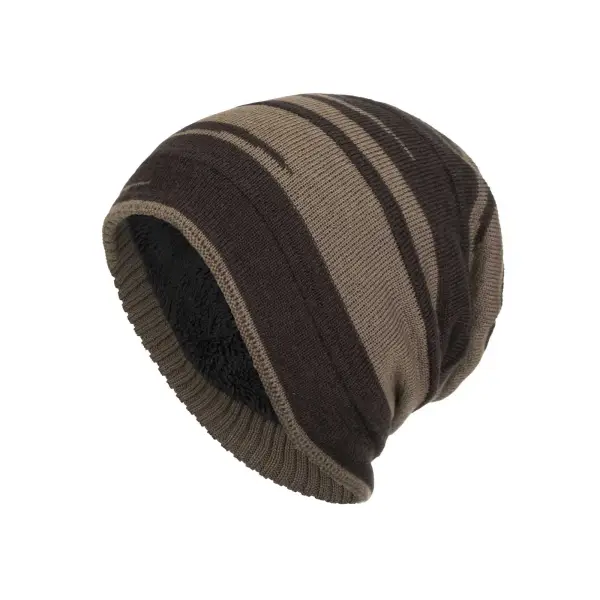 Men's Fleece Warm Contrasting Striped Knitted Hat - Dozenlive.com 