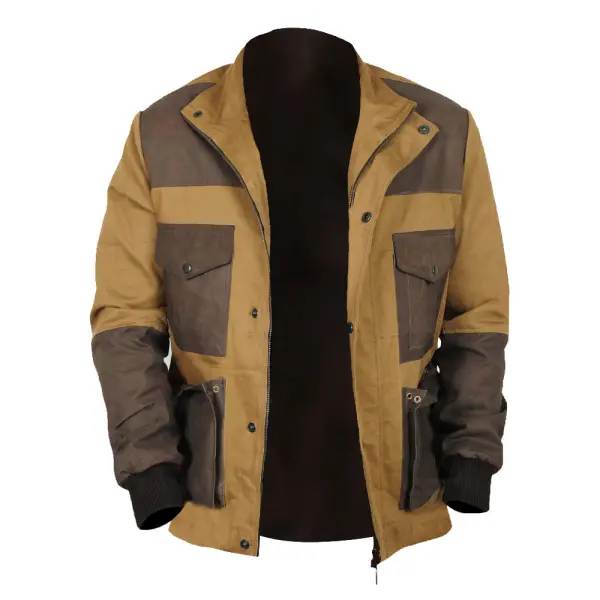 Men's Jacket Vintage Outdoor Color Block Multi Pocket Stand Collar Coat Only $62.99 - Elementnice.com 