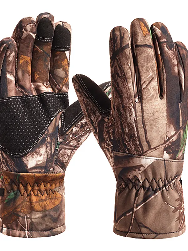 Hunting Camo Windproof Gloves Plus Velvet Touch Screen Outdoor Warm Fleece Hiking Realtree Edge - Pragmaace.com 
