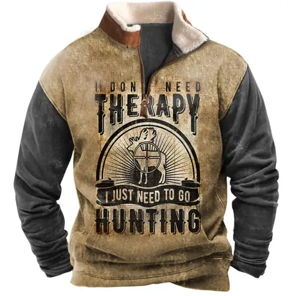 Men's Sweatshirt Quarter Zip Deer Hunting Plush Collar Vintage Daily Tops - Yesunshine.com 