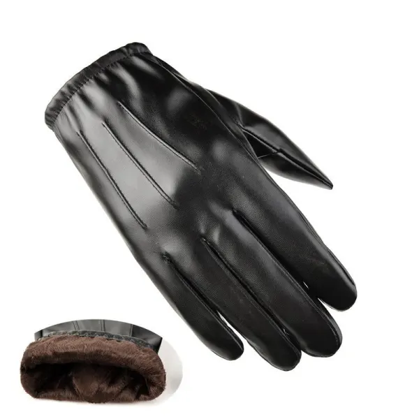 Men's Winter Warm Velvet Touch Screen Leather Gloves - Keymimi.com 