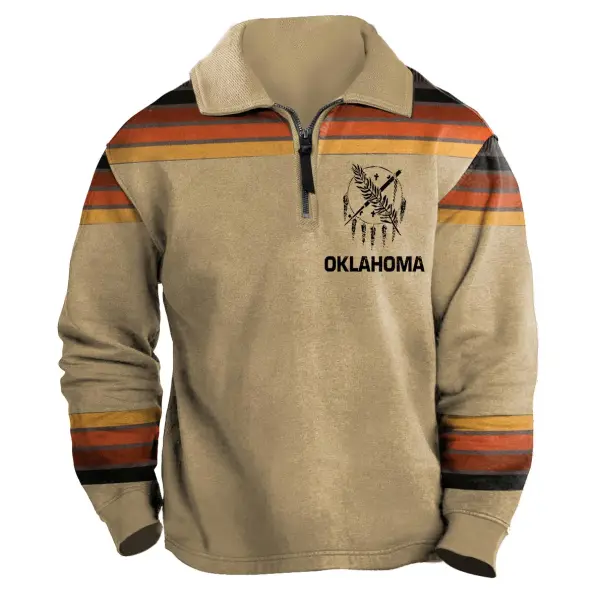 Men's Sweatshirt Vintage Osage Oklahoma Western Stripe Quarter-Zip Lapel Daily Tops - Dozenlive.com 