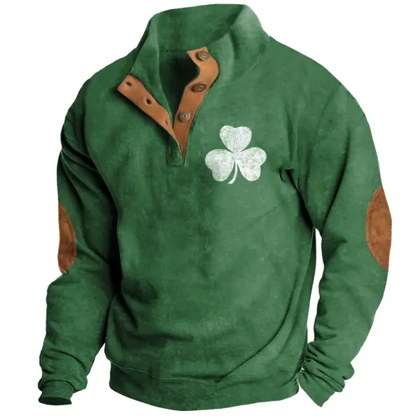 Men's Sweatshirt St. Patrick's Day Shamrock Lucky You Print Stand Collar Buttons Color Block Vintage Daily Tops - Elementnice.com 