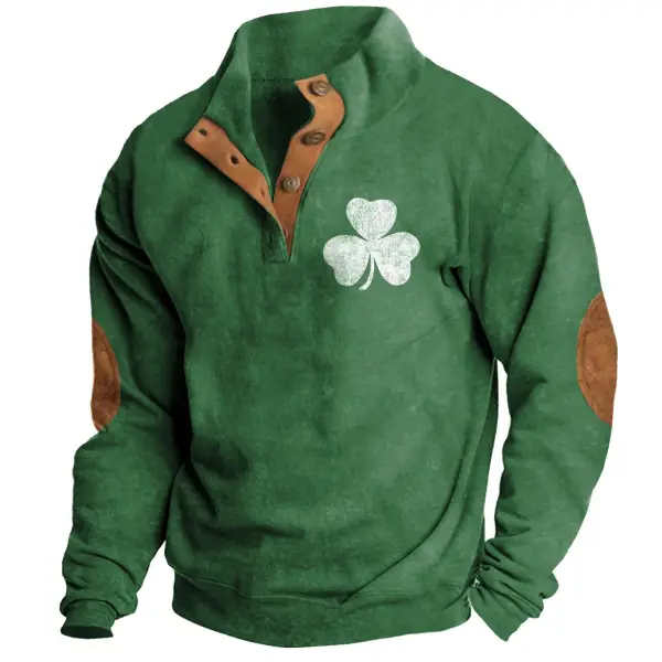 Men's Sweatshirt St. Patrick's Day Shamrock Lucky You Print Stand Collar Buttons Color Block Vintage Daily Tops - Rabclub.com 