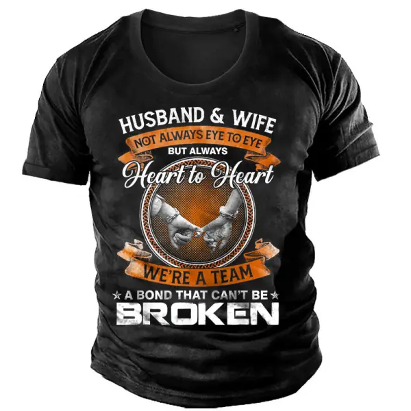 Men's Husband And Wife Heart To Heart Print Outdoor Daily Casual Short Sleeve T-Shirt - Elementnice.com 