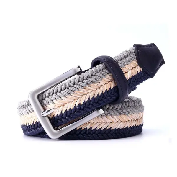 Herringbone Pattern Woven Belt Wax Rope Straw Mixed Casual Canvas Belt - Elementnice.com 
