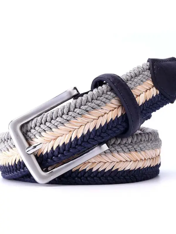 Herringbone Pattern Woven Belt Wax Rope Straw Mixed Casual Canvas Belt - Menbarn.com 