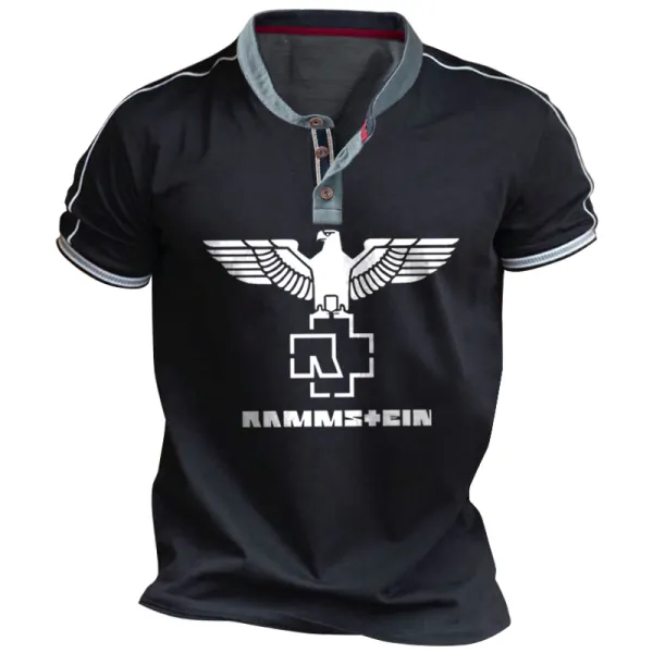 Men's Rammstein Rock Band Print Henley Short Sleeve T-Shirt - Nicheten.com 