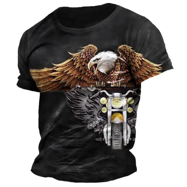 Men's T-Shirt Vintage Motorcycle Eagle Round Neck Outdoor Short Sleeve Summer Daily Tops - Cotosen.com 